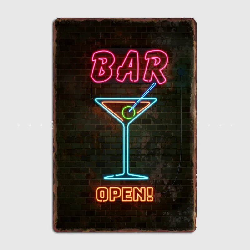 Bar Martini Glass Neon Sign Retro Posters Metal Sign Poster Bar Pub Bedroom Wall Home Decor Room Decoration