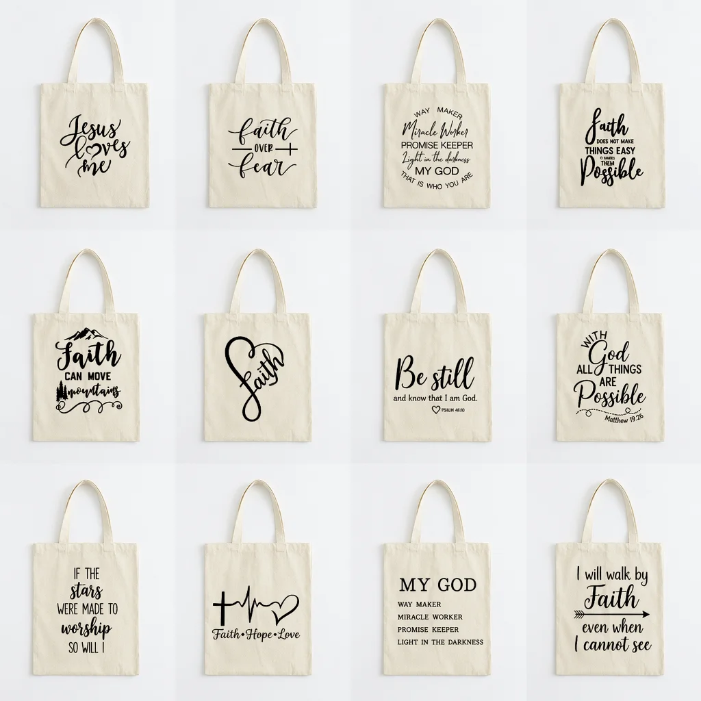 Sacs de courses Way Maker Miracle Worker My God Christian, Sac fourre-tout en toile avec impression Foi Espoir Amour Jésus, Sac à bandoulière réutilisable pour livres