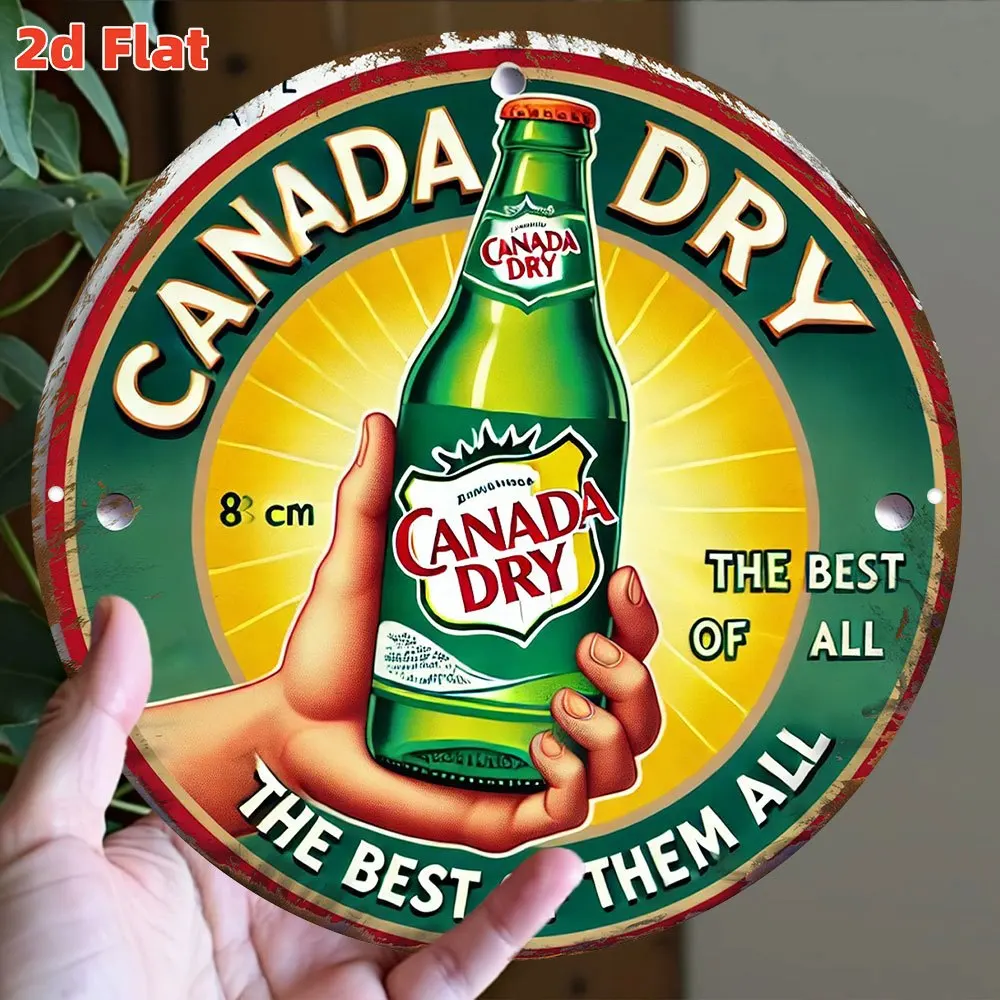 [2D Flat] Vintage Canadian Dry Ginger Ale Advertisement Sign - 7.79x7.79 Inch Aluminum, Retro Wall Art Decor with Classic Circul