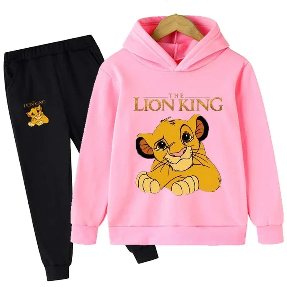 2024 Lion King Cartoon Children Hoodie + Pants 2pcs Set Spring Summer Casual Set Kids Boy Girl Clothing Fashion Tacksuit