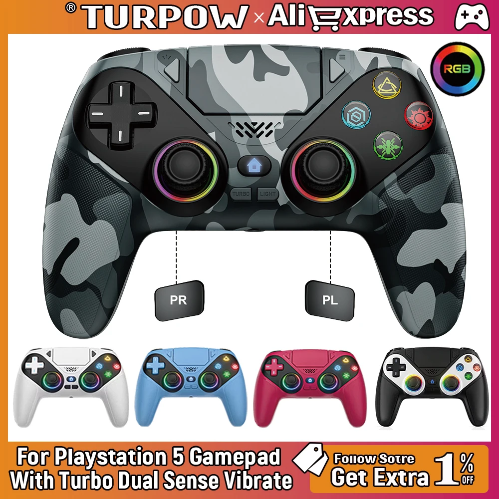 Manette sans fil pour Playstation 5, manette de jeu avec lumière RGB, avec programmation de vibration Turbo Dual Sense, contrôleur de jeu PS5Console