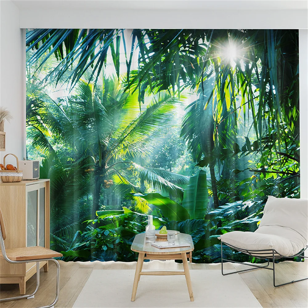 Tropical Rainforest Tree Leaf Plant Nature Kids Window Curtains Blinds for Living Room Bedroom Kitchen Door Home Decor 2Pieces