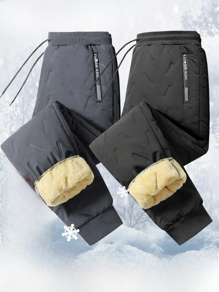 

Мужские утепленные хлопковые брюки, новые зимние теплые повседневные брюки с защитой от ветра, большие размеры, брюки для отдыха, длинные брюки из овчины