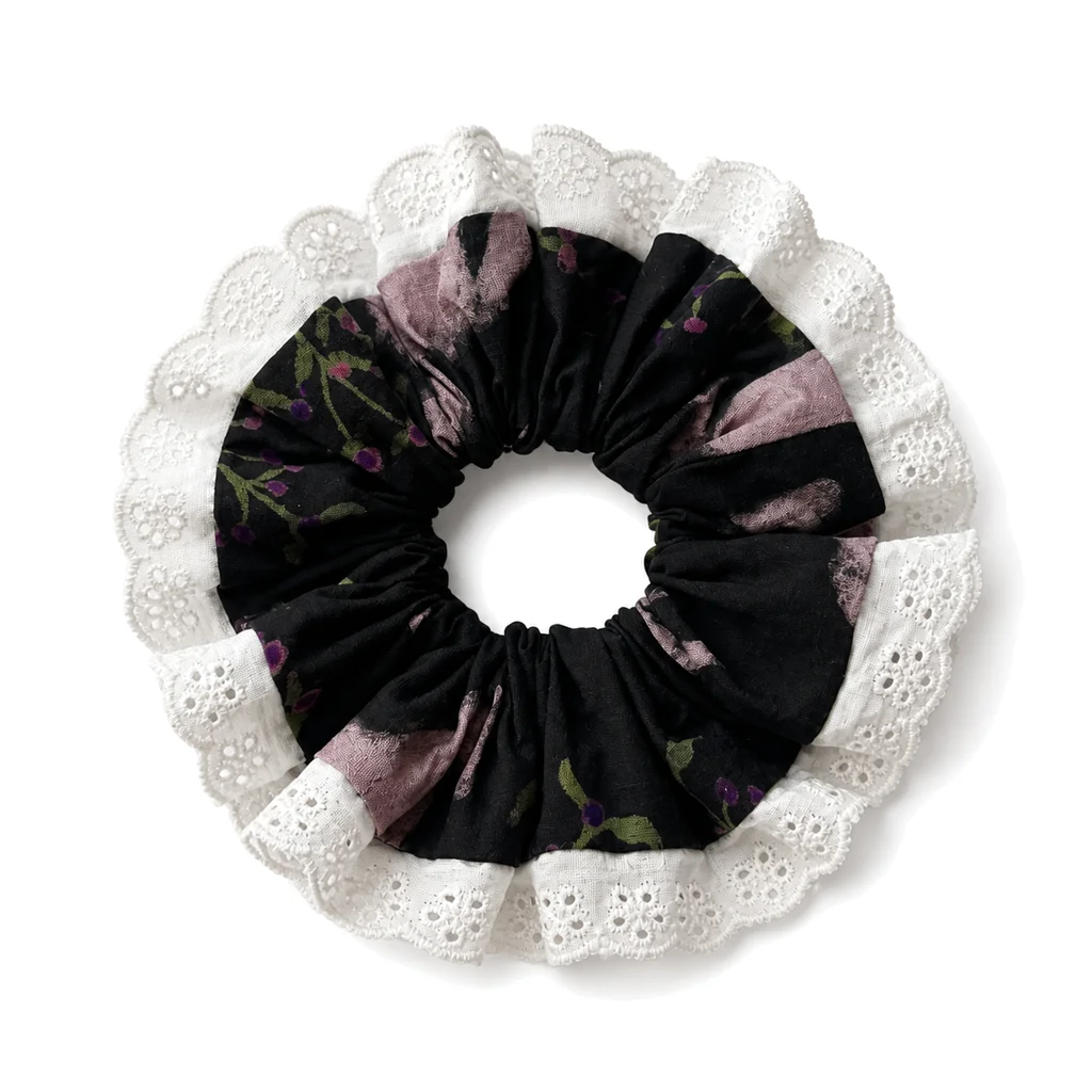 XYPP-89 Handmade Pattern Single-Layer Scrunchie Handmade Elastic Hair Tie for Ponytail and Bun, Soft Gathered Hair