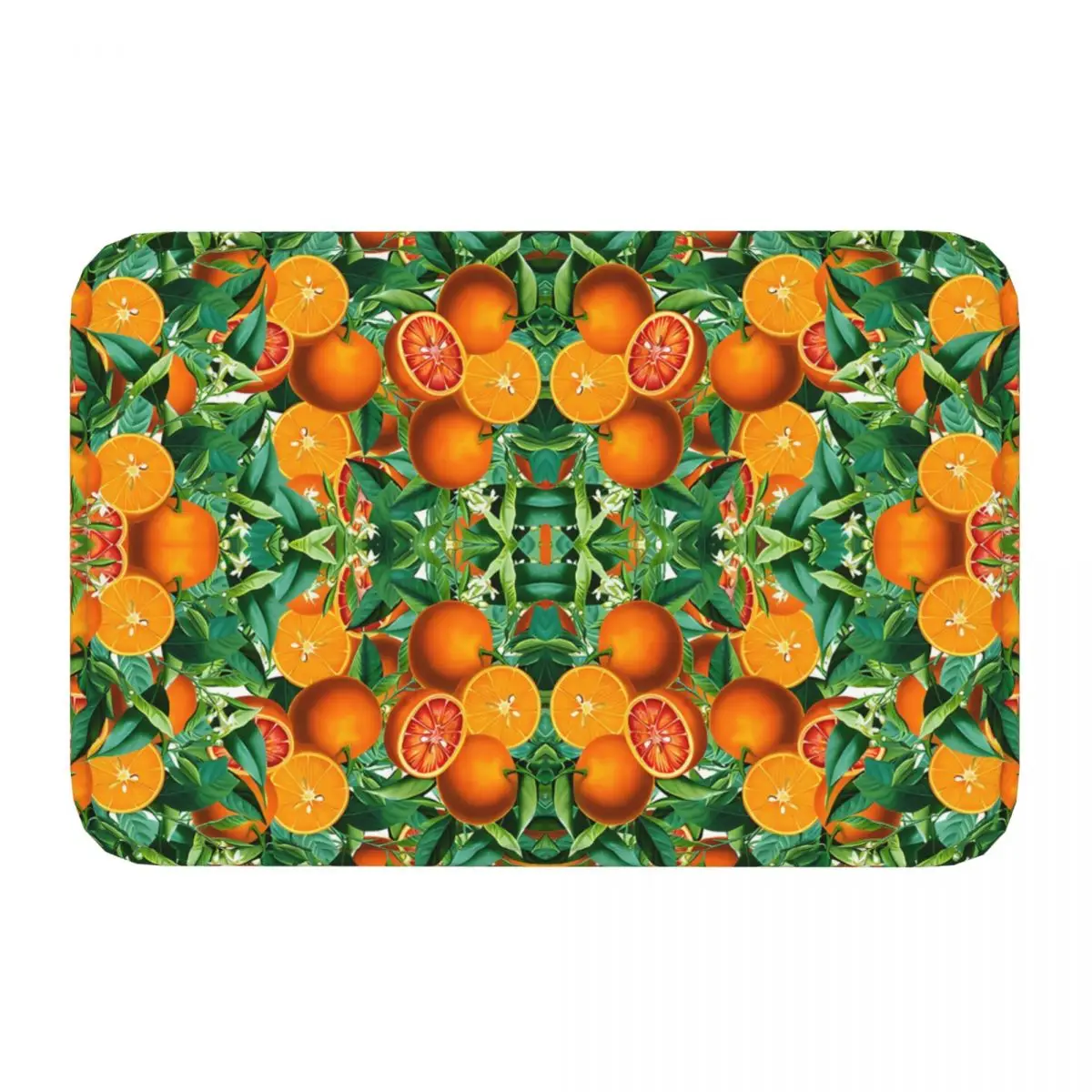 MORROCAN ART Anti-Slip Doormat Bath Mat ORANGE TREE PATTERN TROPICAL FRUIT AND FLORAL MOTIF Floor Carpet Entrance Door Rug