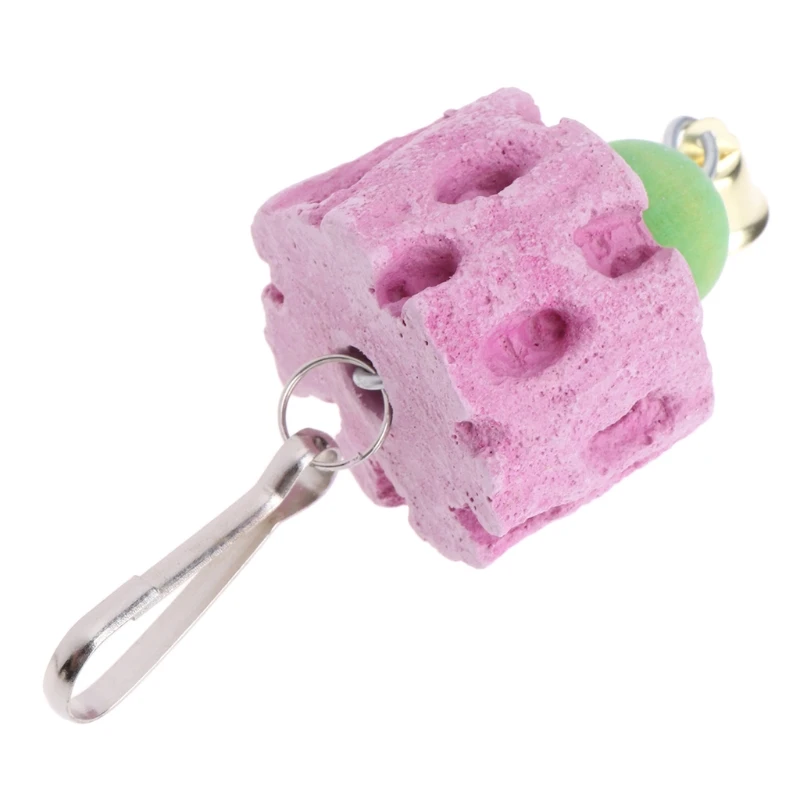 Piedra calcio con molienda para pájaros, juguetes para masticar minerales con campana, para conejitos y loros, envío