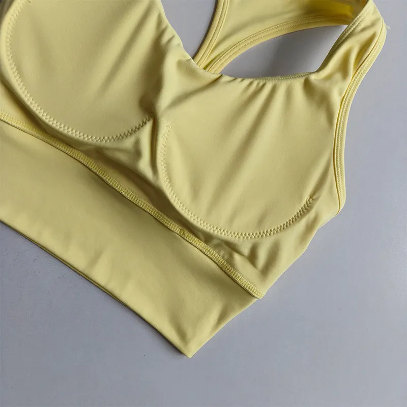 Damen Racer-Back Sport-BH Fitness-Weste Lauf-Gym-Top mit festen Cups Pilates-Trainings-Tanktop Sportbekleidung – Detail 13
