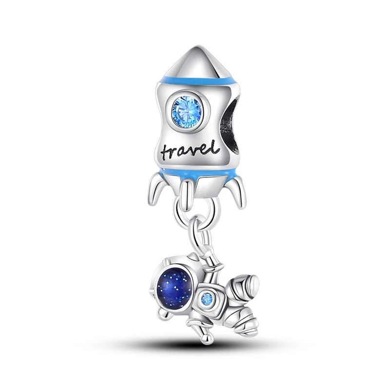 Rocket Astronaut Travel Charms Beads Fit 925 Sterling Silver Charms Bracelet Beads Space Element Trendy Jewelry Gifts for Women