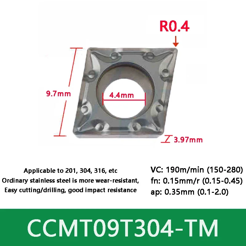 

Carbide Inserts CCMT09T302 CCMT09T304 CCMT09T308 MP TM MSF Internal CNC Lathe Parts