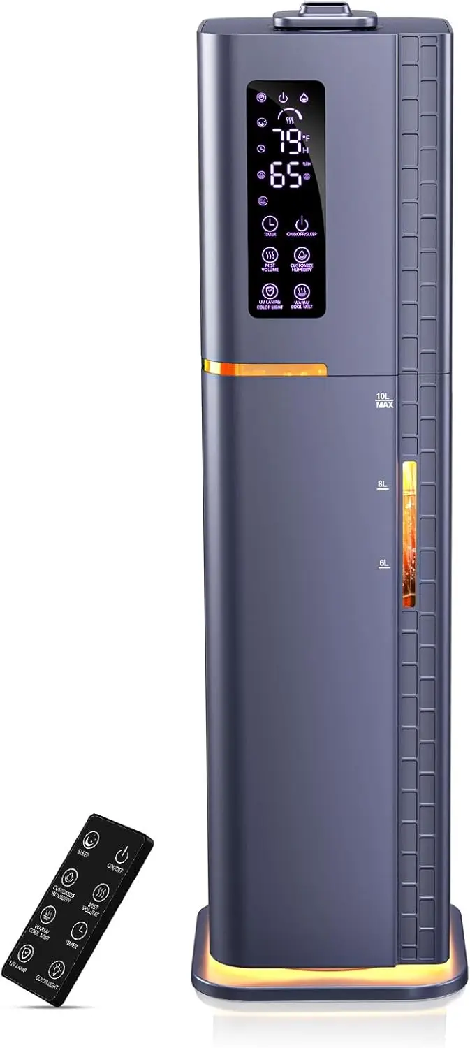 

2.64Gal Humidifiers for Bedroom Large Room, Warm and Cool Mist up to 500ft², Ambient Light Top Fill Diffuser, 24H Timer,