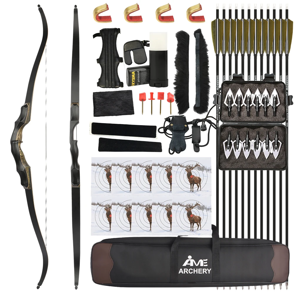 

62" Archery Recurve Bow Arrow Set Detachable High-Density Technical Wood Riser for Adults Hunter Outdoor Hunting Target Shooting