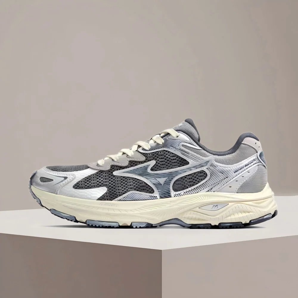 Mizuno Racer S Unisex Silver/Gray/Blue Low-Top Runners – Breathable Mesh, Fashionable Training Silhouette & Comfort D1GH223519