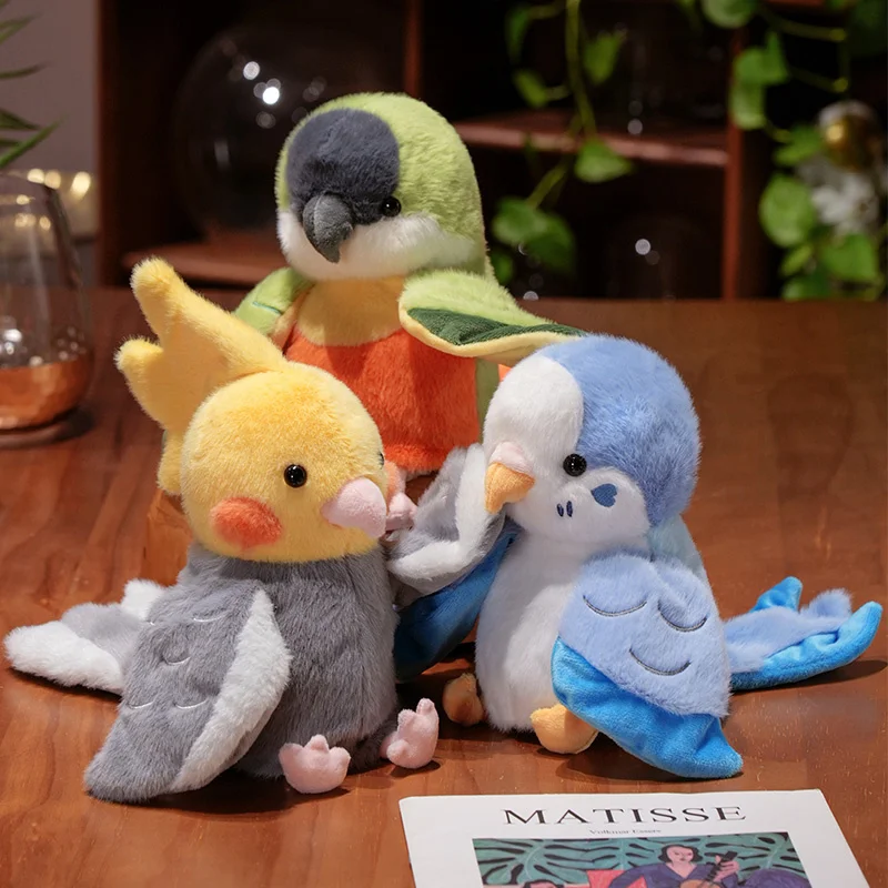 Kawaii Vogel Handpuppe Niedlicher Papagei Nymphensittich Wellensittich Weiches Plüschtier Schöne Tierplüschtiere Interaktives Eltern-Kind-Spielzeug