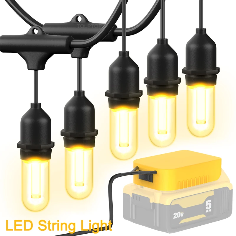 for Dewalt 18V 20V Li-ion Battery 32FT LED String Lights Outdoor Waterproof LED Bulb For Christmas Party Garden Patio Decorative