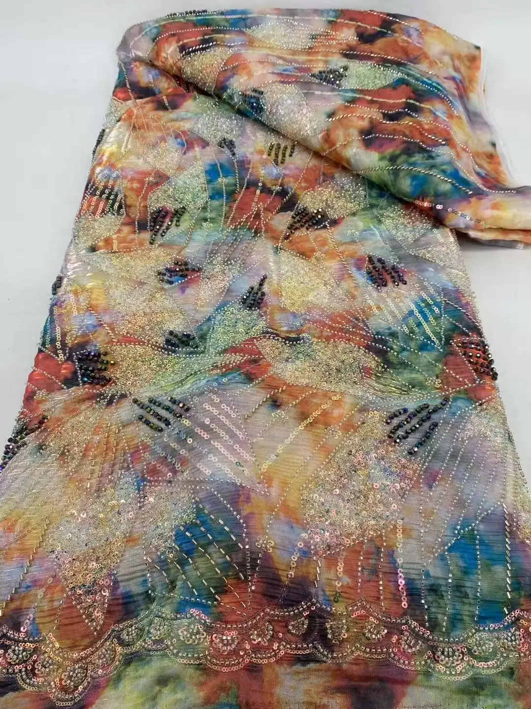 Tela de encaje con cuentas bordadas africanas de lentejuelas nigerianas de alta calidad, 5 yardas para fiesta de boda, tela de encaje francés