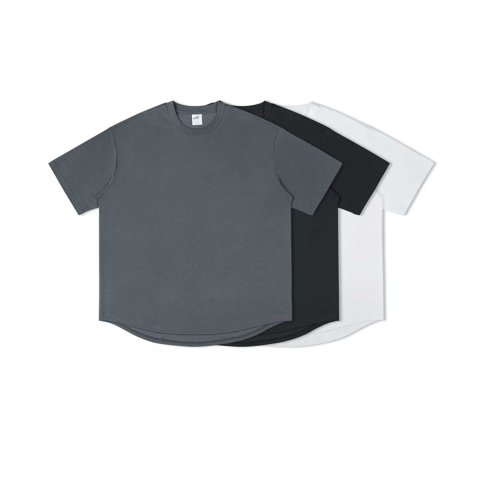 Cool Fiber 300G Curved Hem Profile Loose Shoulder Short T-shirt Street Tops Tees