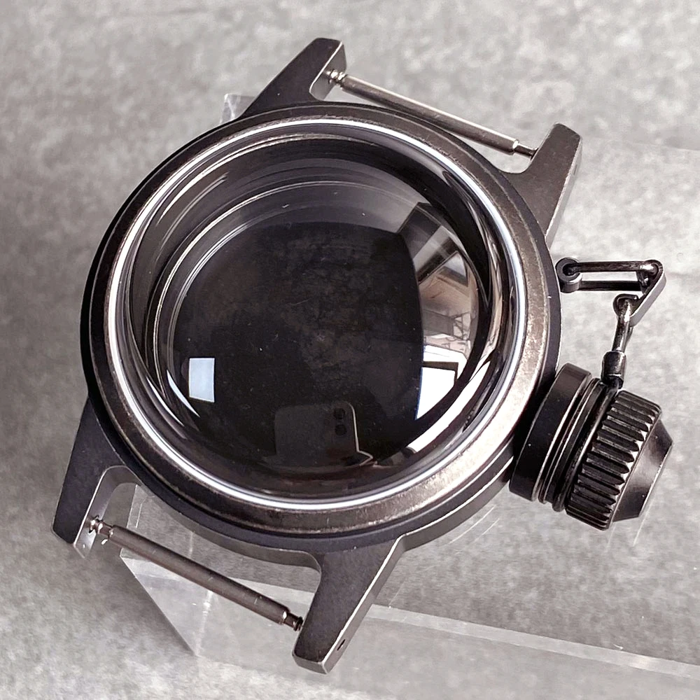 36mm Black Silver Watch Case Domed Sapphire Crystal Fit NH35 NH36 ETA2824 PT5000 Sandblasted 200M Waterproof Screw Crown