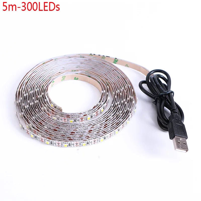 Tira de luces LED Flexible para decoración del hogar, cinta de iluminación de fondo de TV, lámpara de 1-5m, 5V, USB, 2835, blanco cálido, rojo, azul