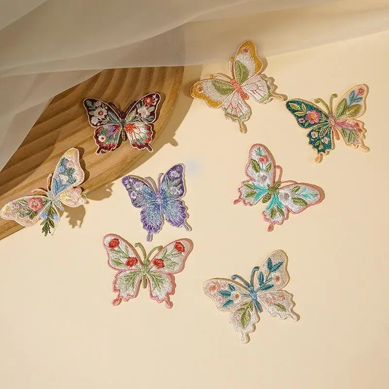 [Beautiful]Vintage Flower Butterfly Embroidery Iron On Patches Cute Heat Transfer Applique For DIY Clothing Jackets  To Apply