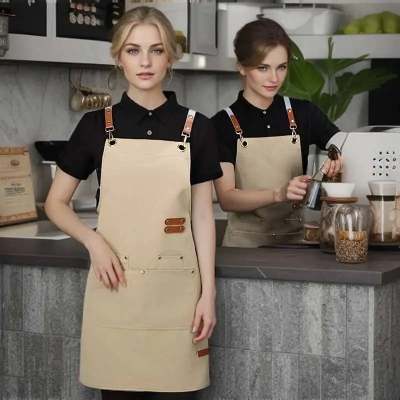 Waterproof Kitchen Apron For Women/Men With Pockets Work Mandil Cleaning Pinafore Restaurant Shop Waiter Work Uniform