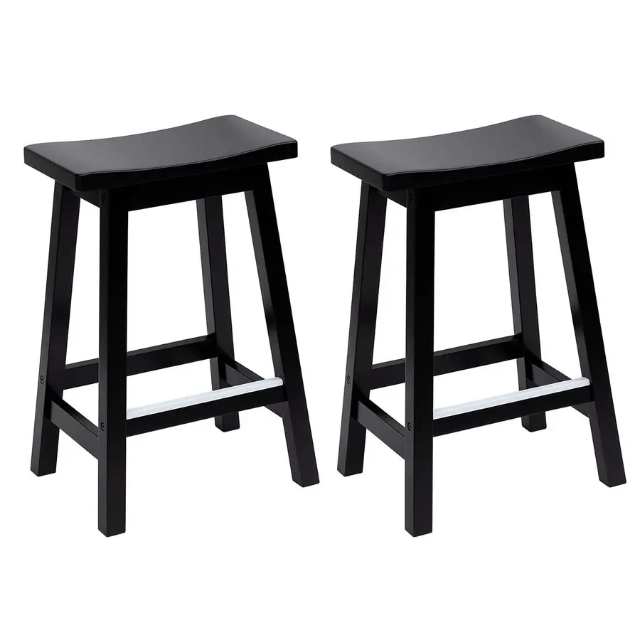 

Bar Stools Set of 2, Wooden Saddle Stools 24 Inch Heigh, Bar Chairs Seat with Footrests and Industrial, Kitchen Counter Stools f