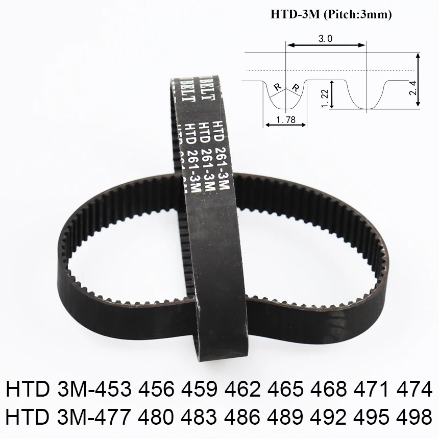 HTD-3M 3M 453 456 459 462 465 468 471 474 477 480 483 486 489 492 495 498 Rubber Cogged Curved ARC Teeth Synchronous Timing Belt