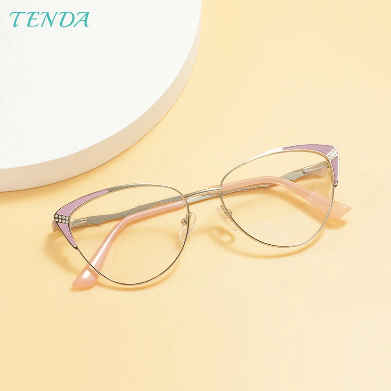 

Cat Eye Female Full Rim Fashion and Colorful Metal Eyeglasses Frame With Spring Hinge For Prescription Lens