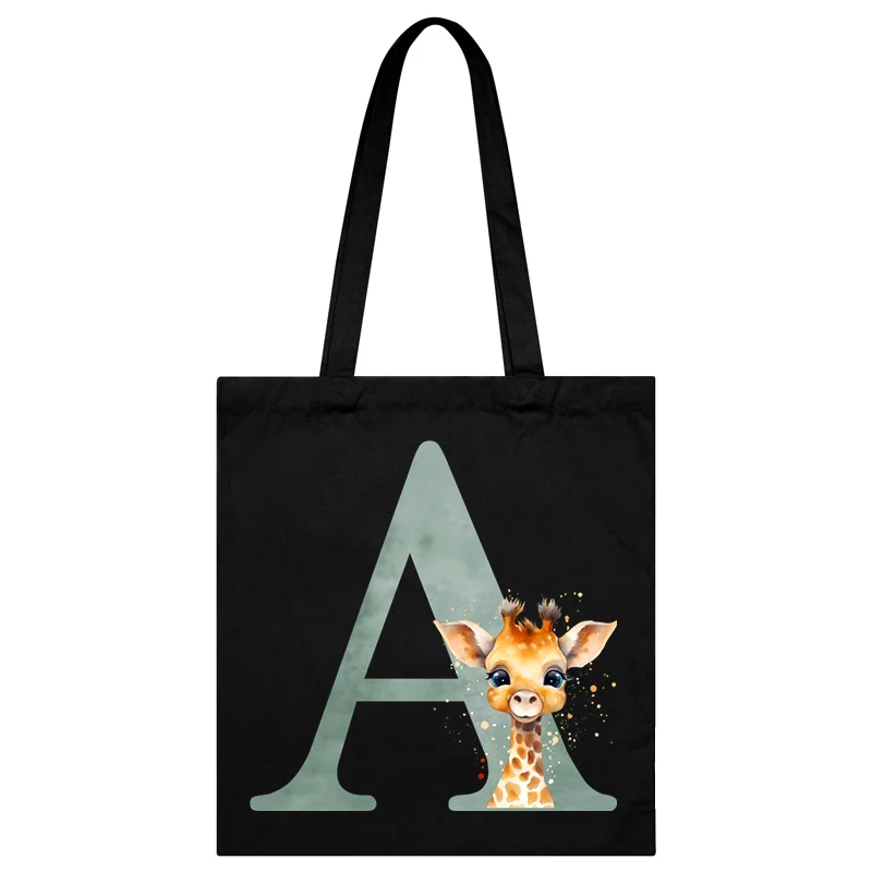 Bolsas De Letras De Girafa Dos Desenhos Animados Para As Mulheres, Saco De Lona De Compras De Letras De Animais Engraçados, 26 Sacos De Ombro Do Alfabeto, 1Pc