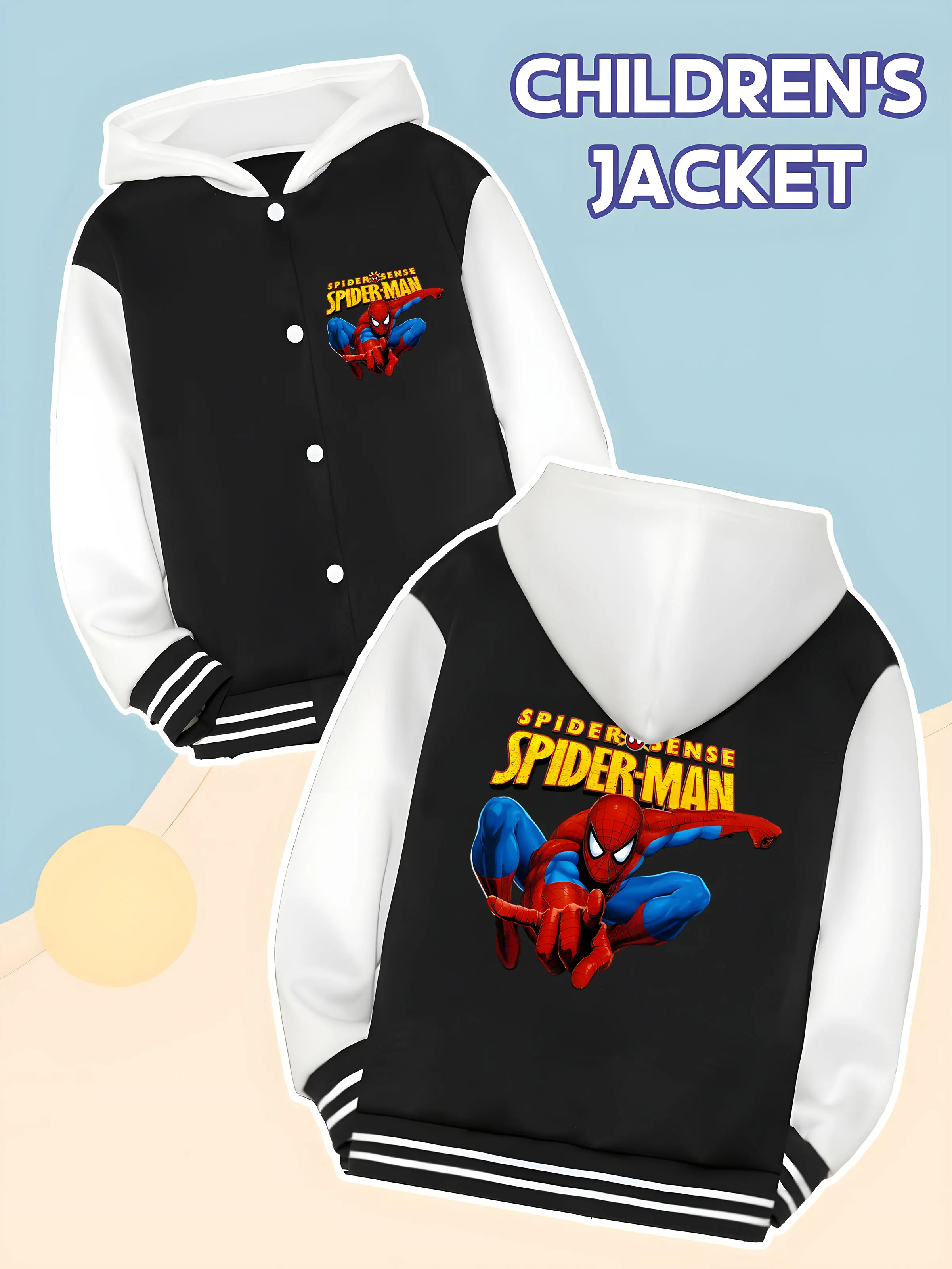 

MINISO Marvel Spider-Man Classic Boys Baseball Jacket - Spider-Man dynamic action print, double-sided showing the hero charm, co