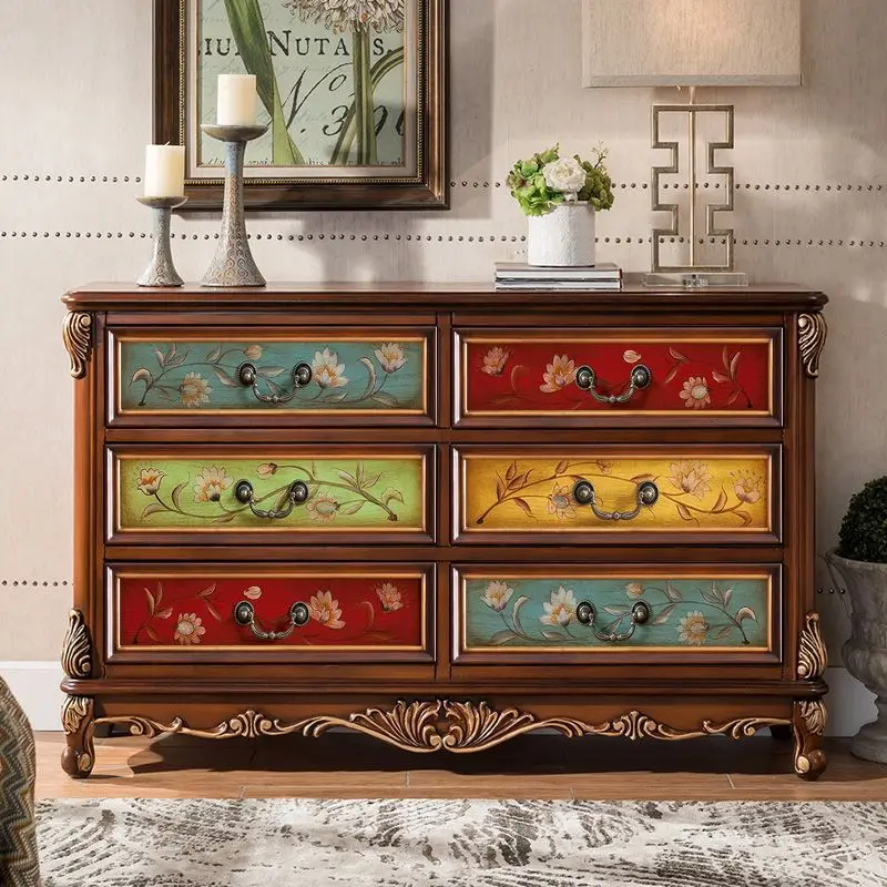 American solid wood chest, retro painted bedroom four five seven chest, storage living room foyer entrance cabinet