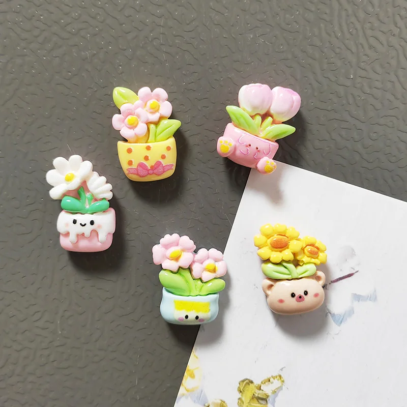 5pcs Mini Size Cute Potted Plant Flower Pot Fridge Magnet Home Office Decoration Magnetic Ornaments