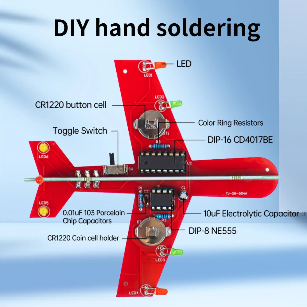 Small Aircraft Electronics DIY Kit with Flashing LED CD4017 Flow Light Welding PCB Electronic Practice Science Assembly Kit