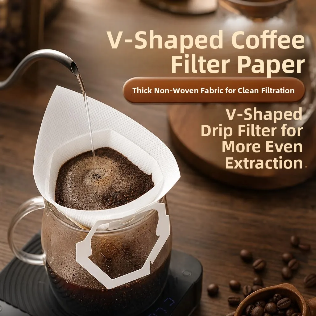 

Thickened V-Shape Coffee Filter Bag Ear Hanging Drip Filter Style Hand-Poured Cone Shaped Food Grade Filter Paper Disposable