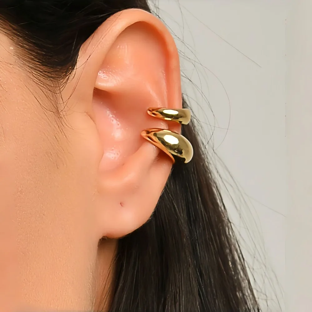 Boucles d'oreilles clips minimalistes tendance à surface lisse en forme de C, sans perçage, pour femmes, style hip-hop rock, fausses manchettes d'oreille, bijoux