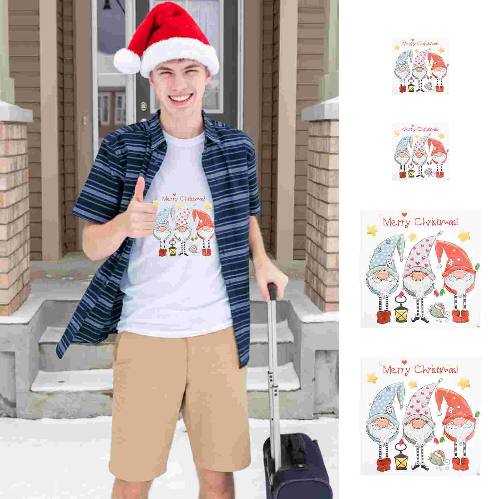 

4 Pcs Christmas Heat Transfer Painting Decals T-Shirt Patches Gnome Clothing Clothes Hole Repair Sublimation Film Iron Stickers
