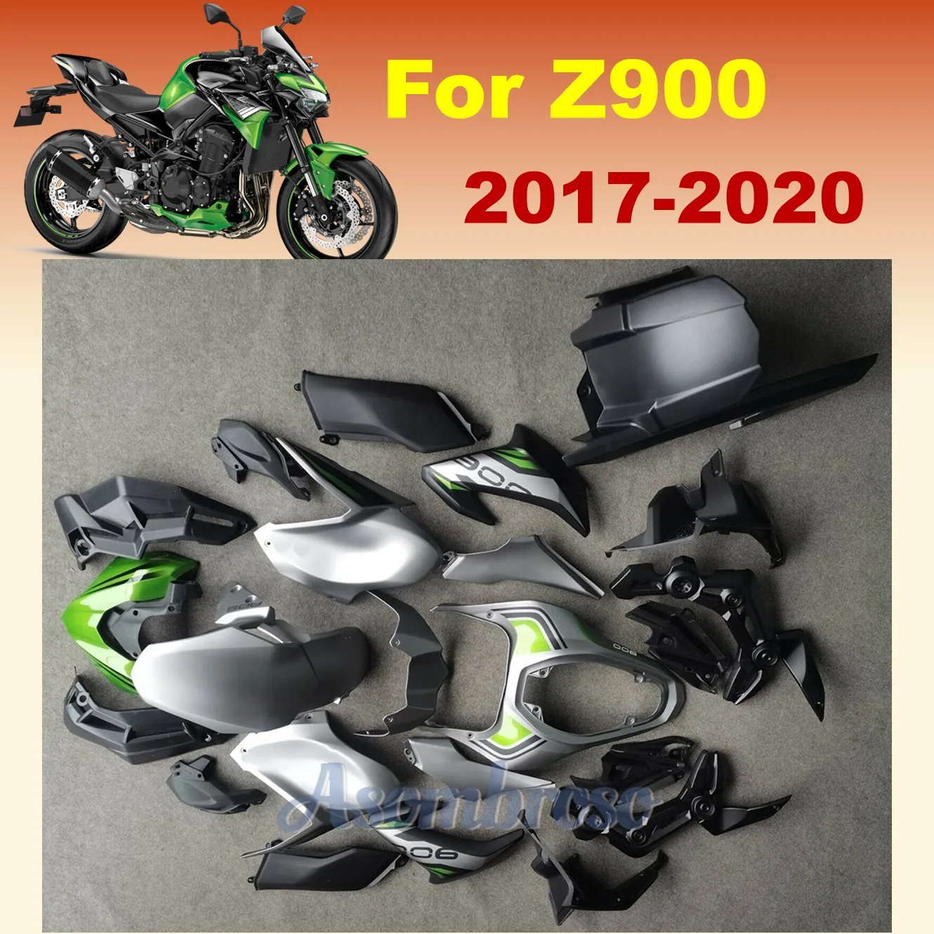 Estilo kit carenagem para z900 2017 2018 2019 2020 z 900 17 18 19 20 sportbike carenagens injeção verde cinza corpo