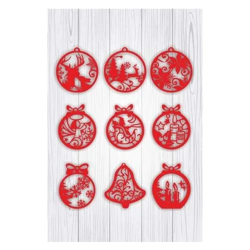 Unt Wood White Christmas Tree Ornaments (9 Lu Set)-1 Red