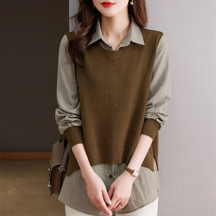 

Модный вязаный базовый свитер для женщин, весенне-осенняя верхняя одежда свободного кроя с длинными рукавами, цветной полиэстер