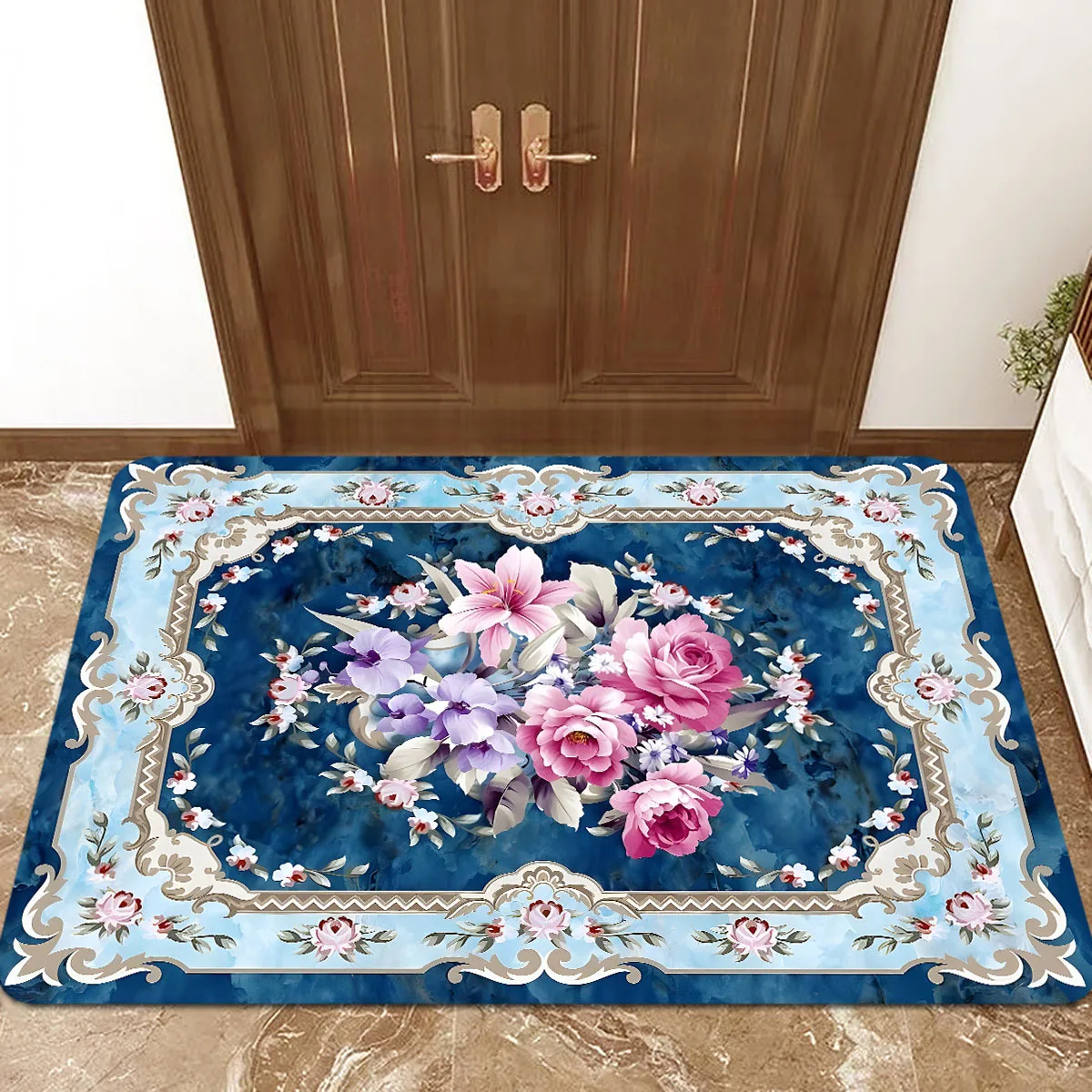 Vintage Flower Bohemian Style Soft Carpet Bathroom Non-silp Doormat Suitable for Livingroom Entrance Decorative Accessories Pads