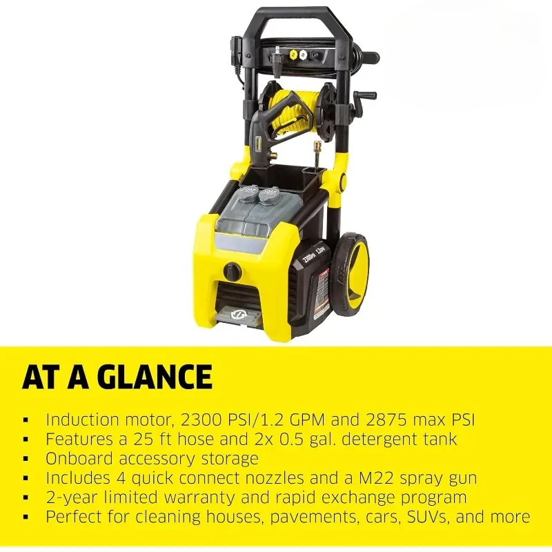 K2300PS Max 2875 PSI Electric Pressure Washer with 4 Spray Nozzles - Great for cleaning Cars, Siding, Driveways and more