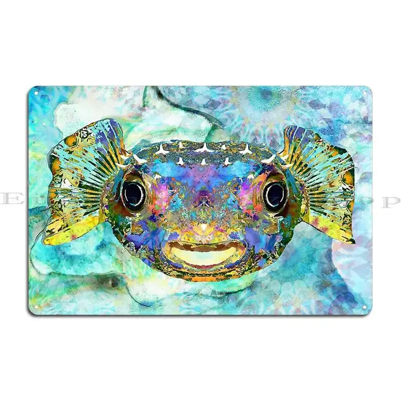 Puffer Smile Colorful Tropical Blow Fish Art Sharoncummings Metal Sign Cinema Custom Cinema Designing Cinema Tin Sign Poster
