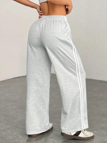 Imagen 2 del producto Pantalones casuales de pierna ancha para mujer, pantalones holgados a rayas, pantalones largos cómodos de moda para mujer
