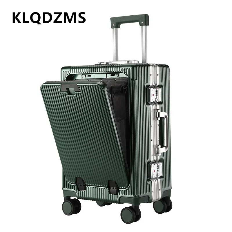 KLQDZMS Suitcase High Quality 20 Inch Front Opening Laptop Boarding Case 24" Aluminum Frame Trolley Case USB Charging Luggage