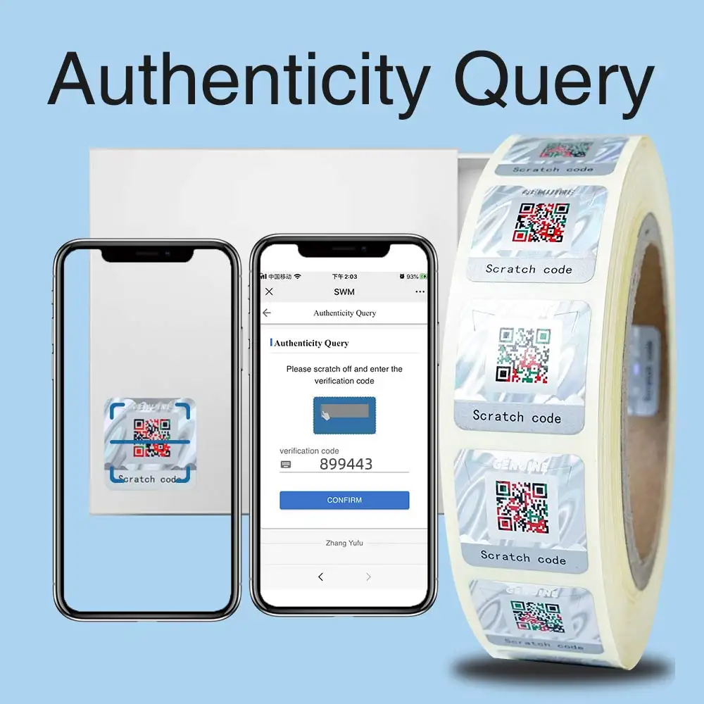 Genuine Sticker Label with Security 3D QR Code Free Authenticity Query Software System 1000 Units 25x25mm Scratch Hologram Tags