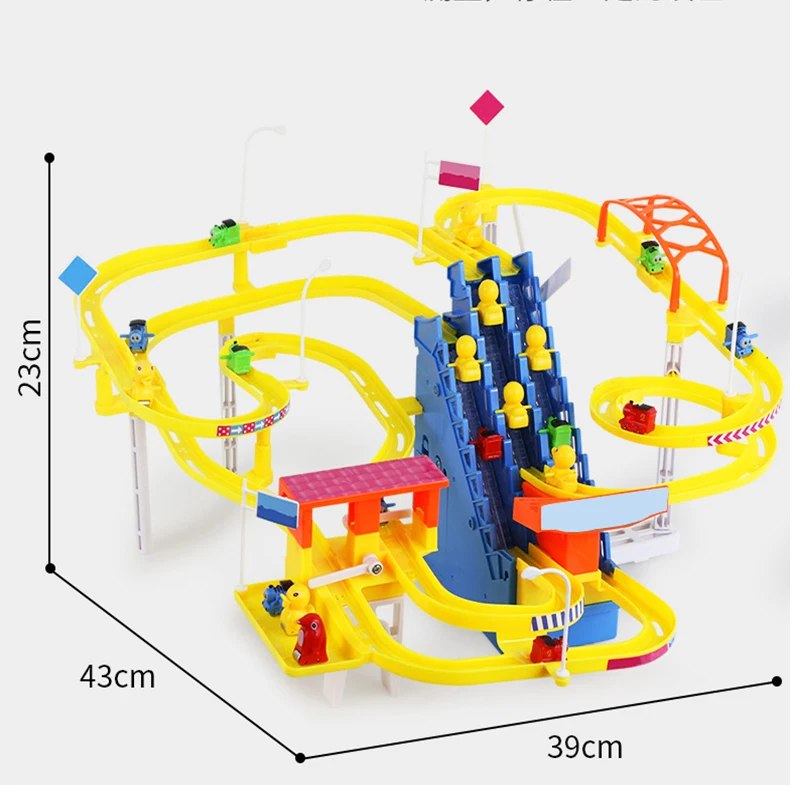 Three Stairs With Multiple Tracks Automatic Piggy Climbing Stairs Musical Luminous Slide Electric Track Children\'s Puzzle Toys