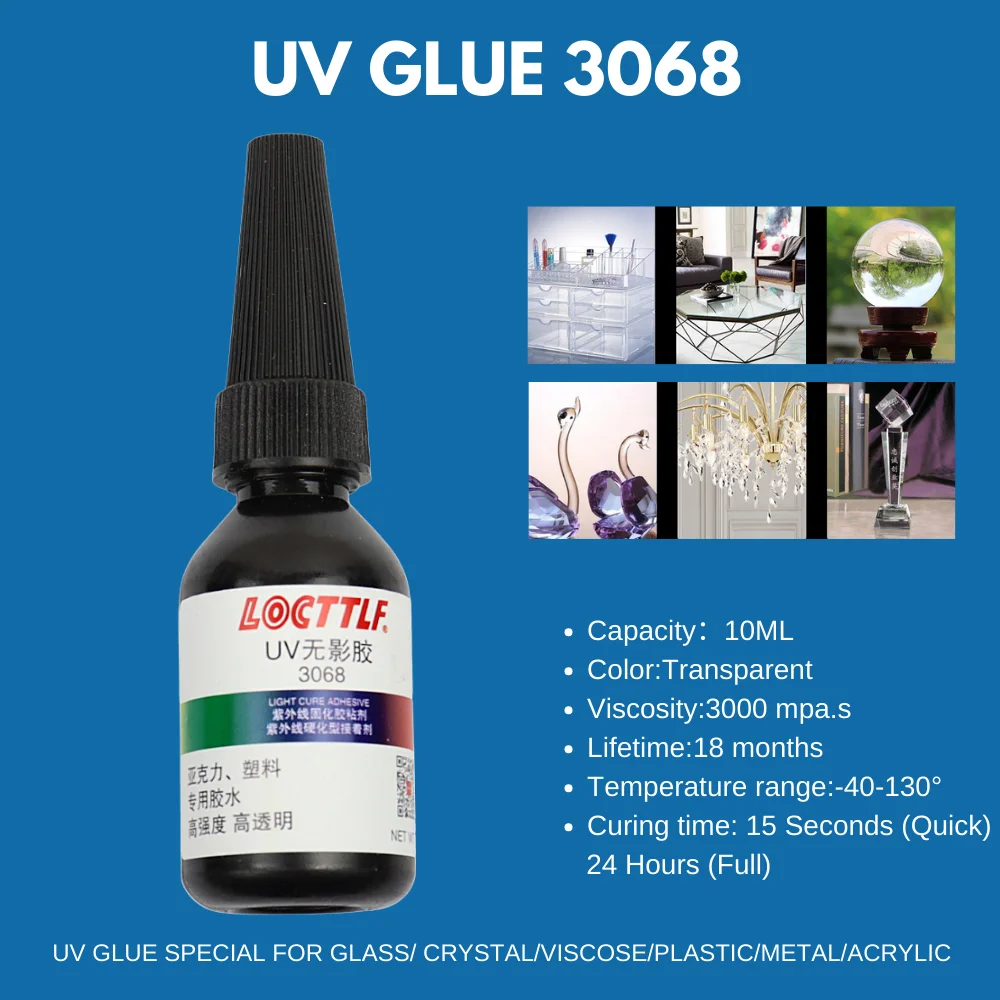 10ML LOCTTL 3068 Transparent Shadowless UV Glue Glass Crystal Viscous Ultraviolet Glue Plastic Metal Ccrylic Quick Adhesive