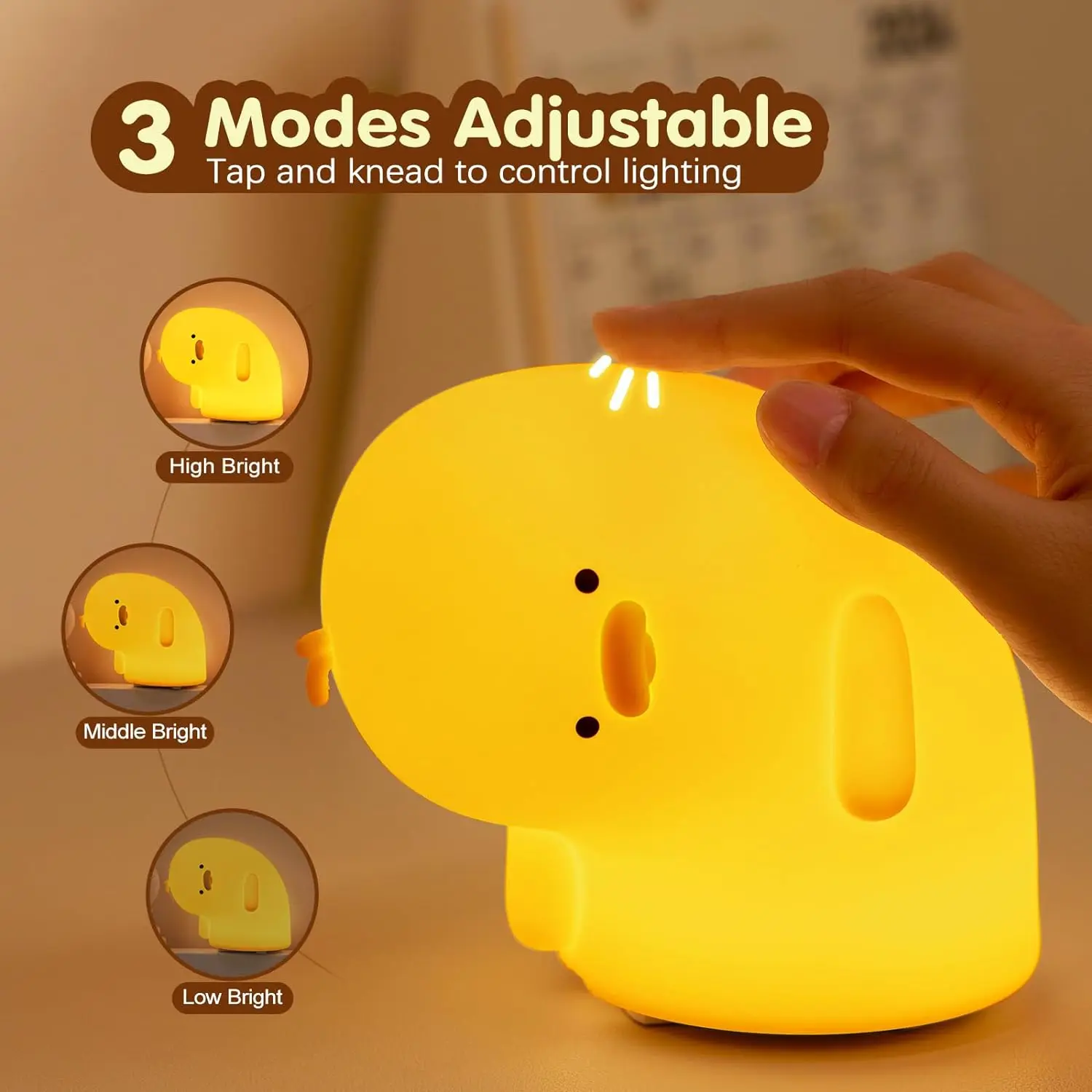 Funny Duck Rechargeable LED Night Light Silicone Lamp Bedside Cartoon Cute Children Nightlights for Home Room Decor Birthday Gif