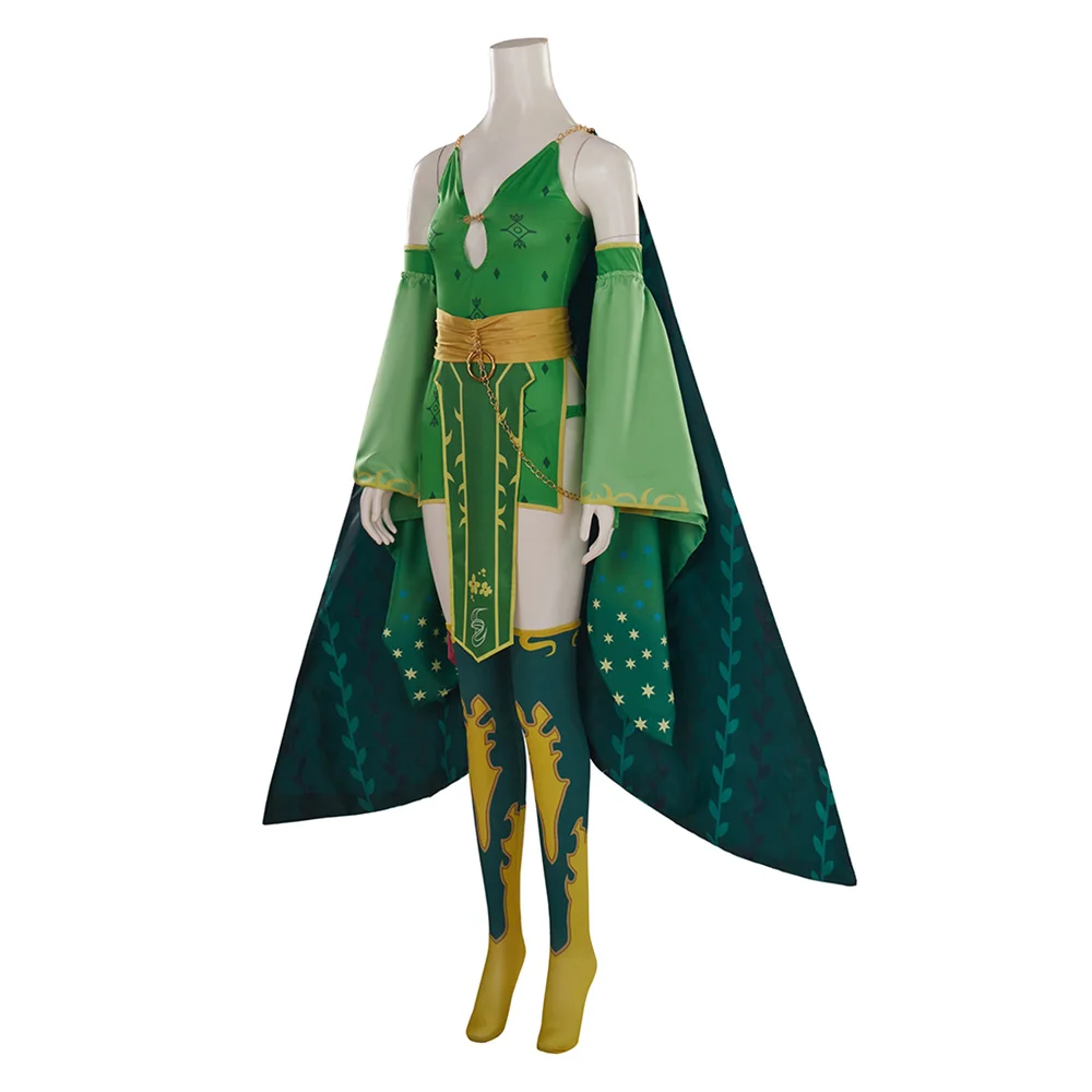 Gioco FF xxiv Rydia Costume Cosplay vestito verde Sexy con mantello Halloween Carnival Outfit