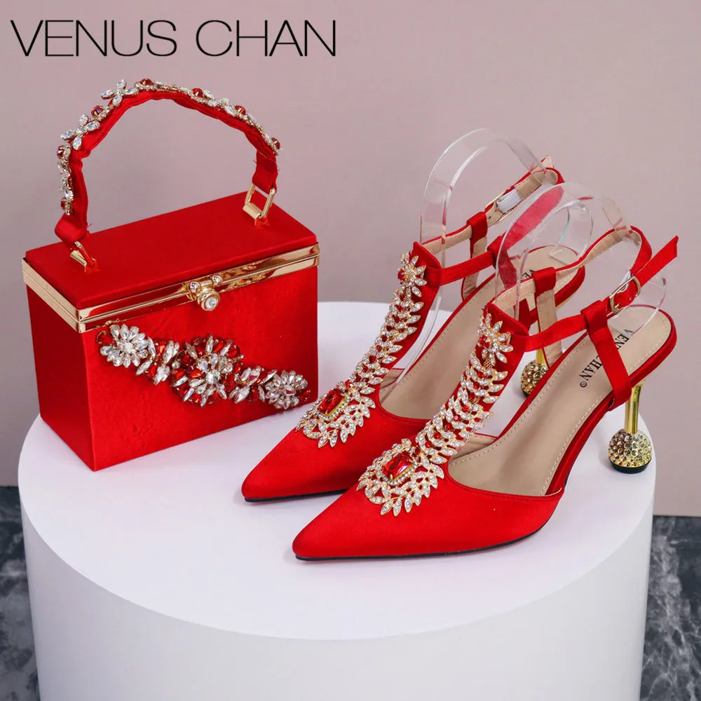 Spot Goods Red Color 2024 New Arrival Special Design Women Party Shoes Matching Bag Set For Luxury Wedding Party Women