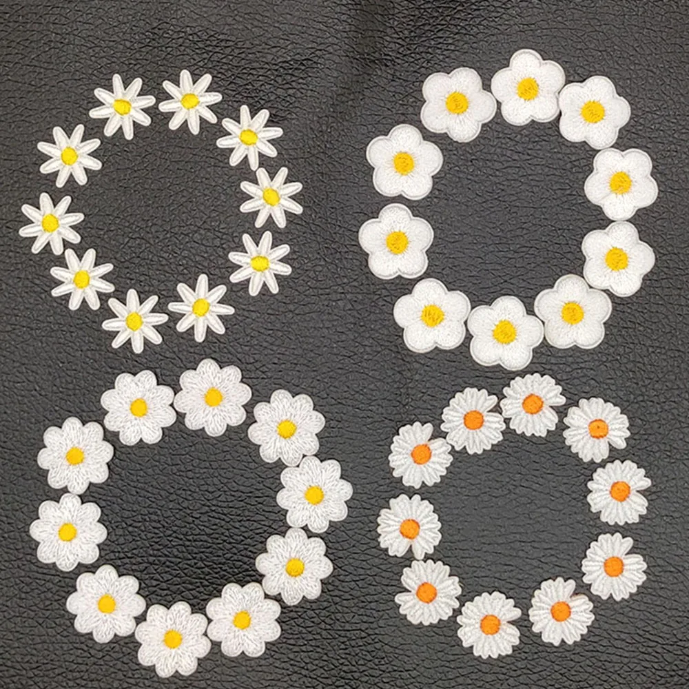 10 Pieces Of Daisy Embroidered Patch Flower Parches Para Pegar Con Parche Ropa Termoadhesivo Iron On Patches Set Apliques